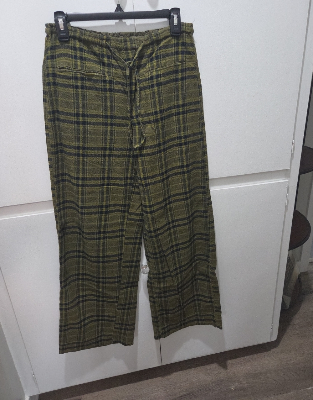 Free People Olive Plaid Drawstring Joggers